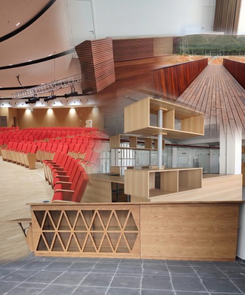 balcão, auditório, sala de sessões, revestimento de madeira, ponte